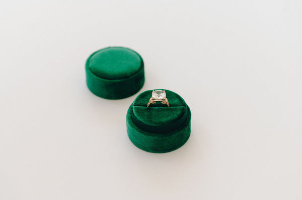 Emerald Green Silk Velvet Round Ring Box
