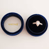 Amonie navy velvet ring box with ring from top