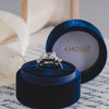 Amonie navy velvet ring box with ring styled