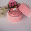 Amonie dusty rose velvet ring box with ring styled